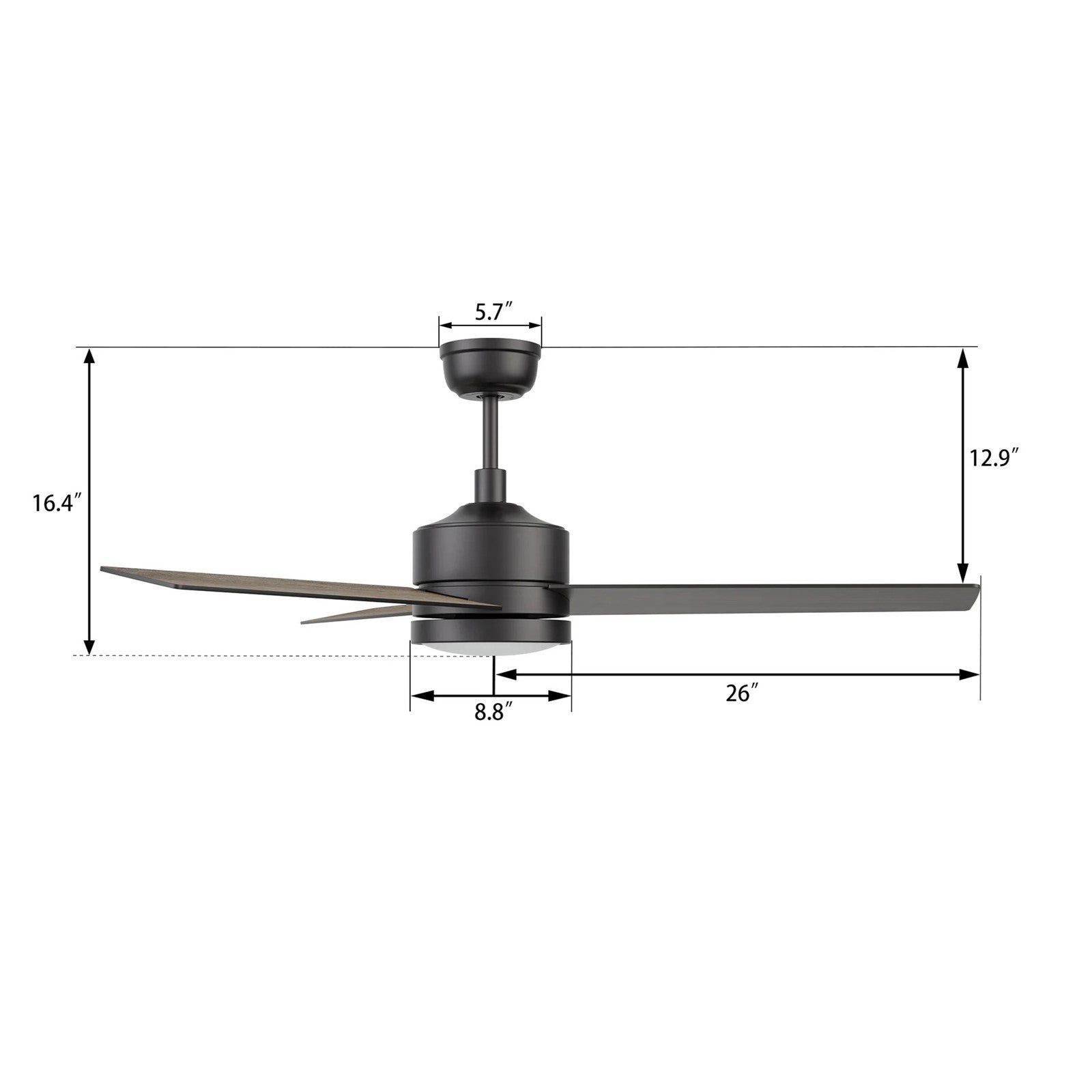Carro Santana 52in 3-Blade Ceiling Fan | Black Plywood Blades with LED Light | Indoor Living Room & Bedroom | 52 x 52 x 15 in | Model CFR523E5-L12-B2-1