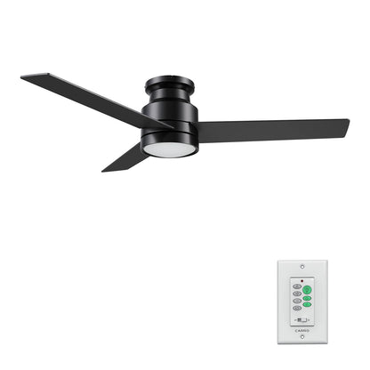 Carro Santana 52in 3-Blade Flush Mount Ceiling Fan | Black Plywood Blades with LED Light | Indoor Low Ceiling Rooms | 52 x 52 | Model CFR523E5-L12-B2-1-FM