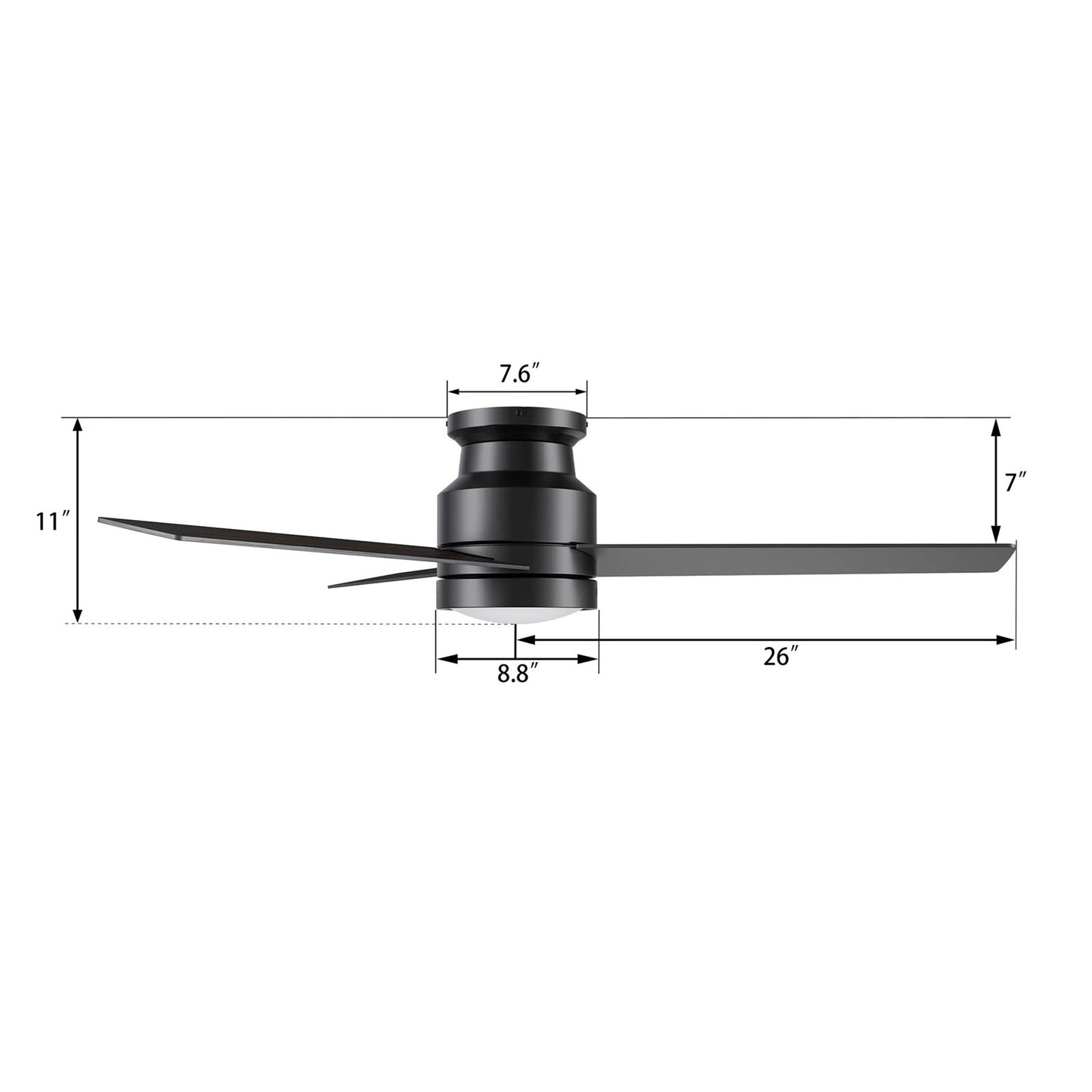Carro Santana 52in 3-Blade Flush Mount Ceiling Fan | Black Plywood Blades with LED Light | Indoor Low Ceiling Rooms | 52 x 52 | Model CFR523E5-L12-B2-1-FM