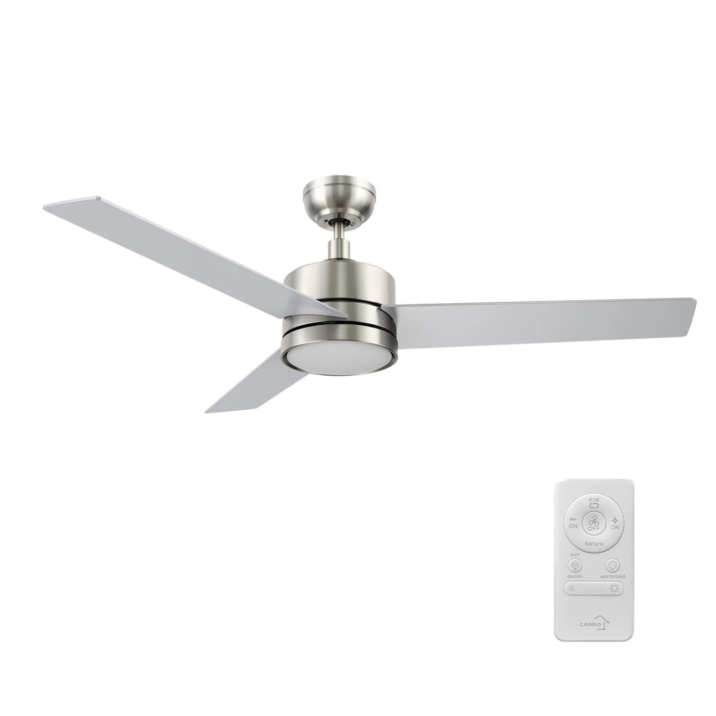 Carro Santana 52in 3-Blade Ceiling Fan | Brushed Nickel Plywood Blades with LED Light | Indoor Living Room & Bedroom | 52 x 52 x | Model CFR523E5-L12-SJ-1
