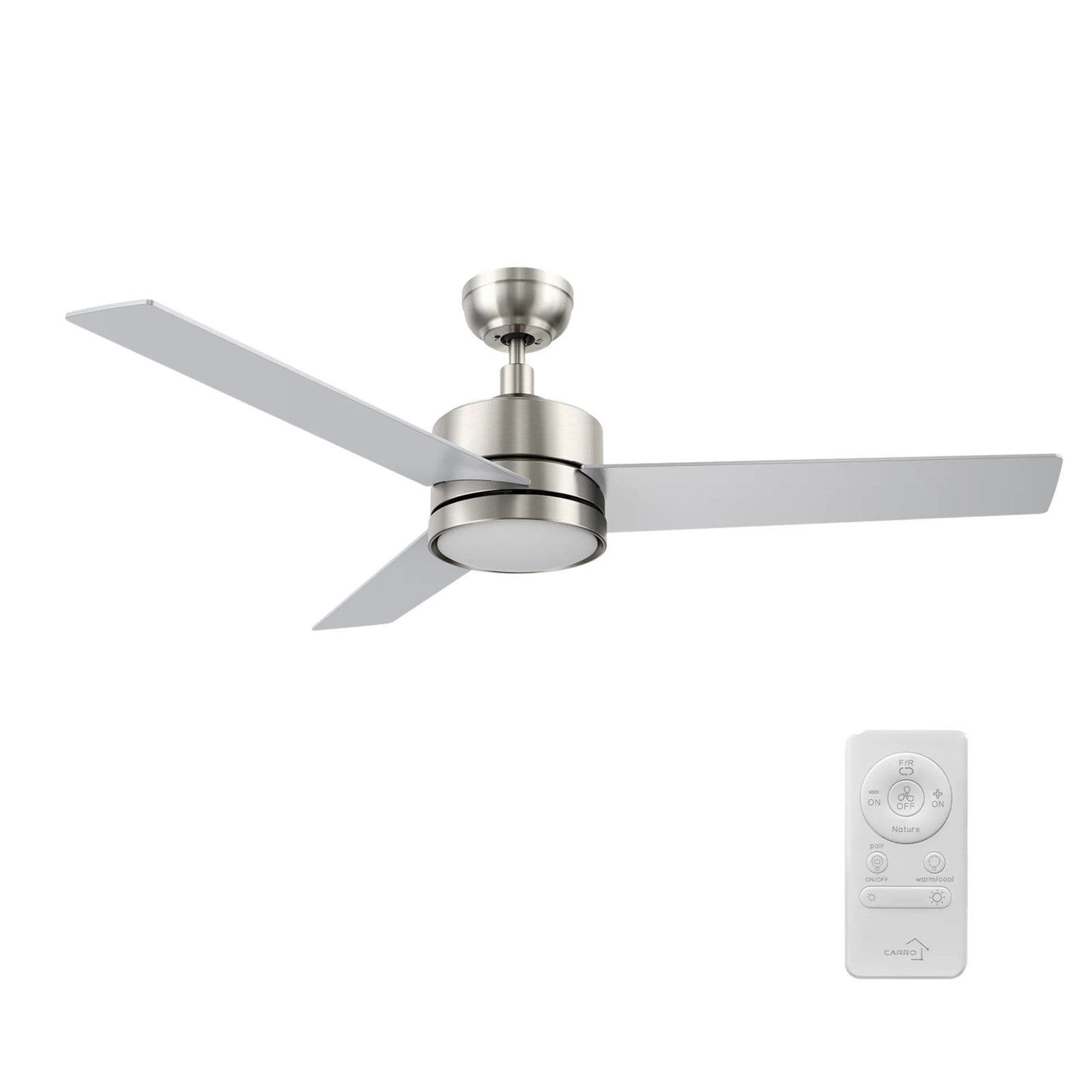 Carro Santana 52in 3-Blade Ceiling Fan | Brushed Nickel Plywood Blades with LED Light | Indoor Living Room & Bedroom | 52 x 52 x | Model CFR523E5-L12-SJ-1