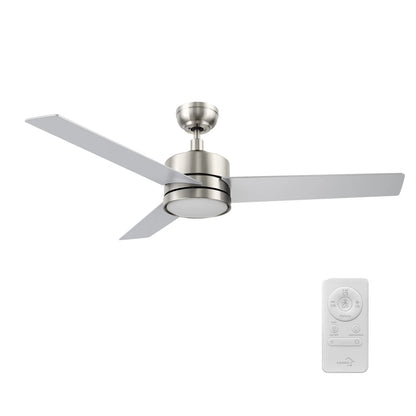 Carro Santana 52in 3-Blade Ceiling Fan | Brushed Nickel Plywood Blades with LED Light | Indoor Living Room & Bedroom | 52 x 52 x | Model CFR523E5-L12-SJ-1