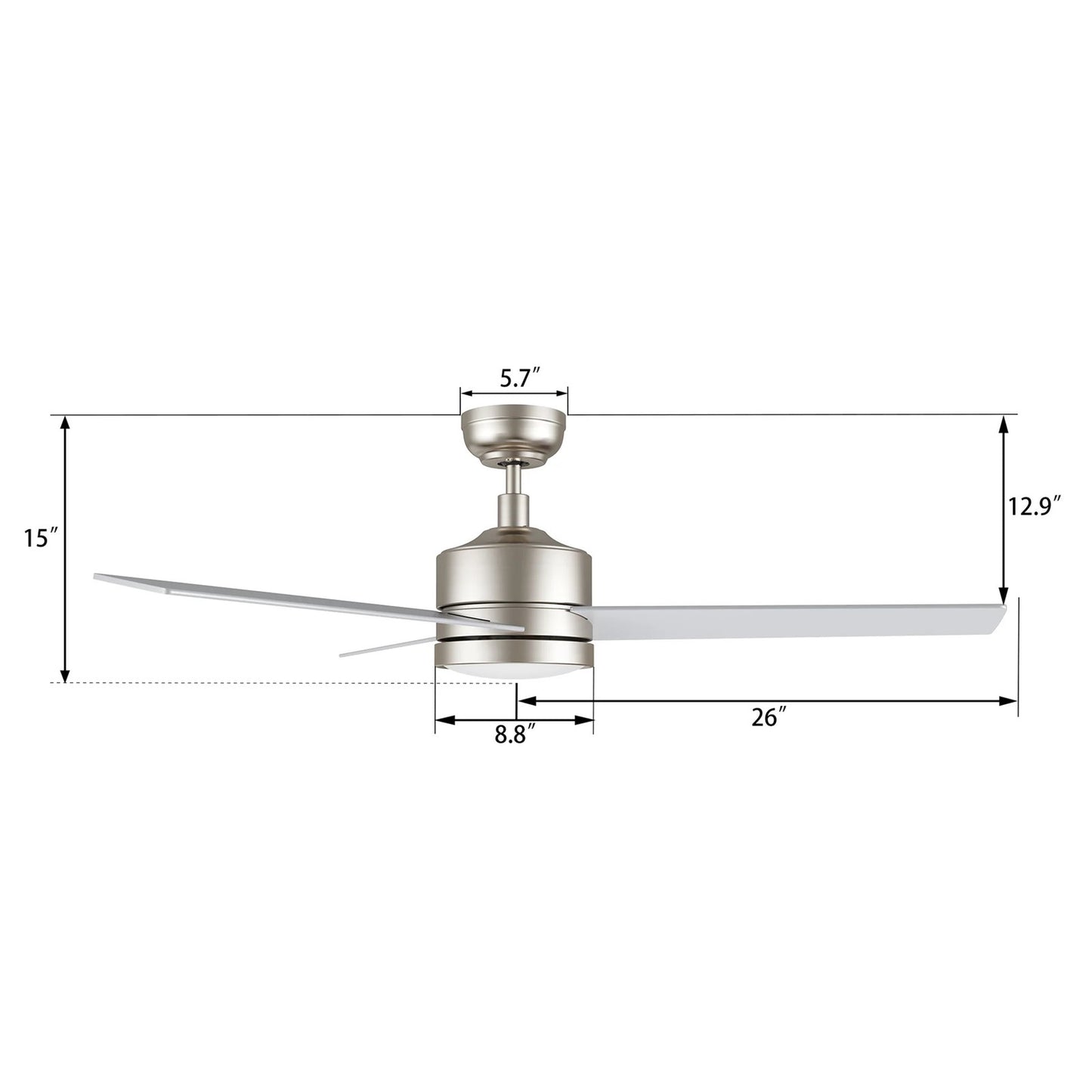 Carro Santana 52in 3-Blade Ceiling Fan | Brushed Nickel Plywood Blades with LED Light | Indoor Living Room & Bedroom | 52 x 52 x | Model CFR523E5-L12-SJ-1