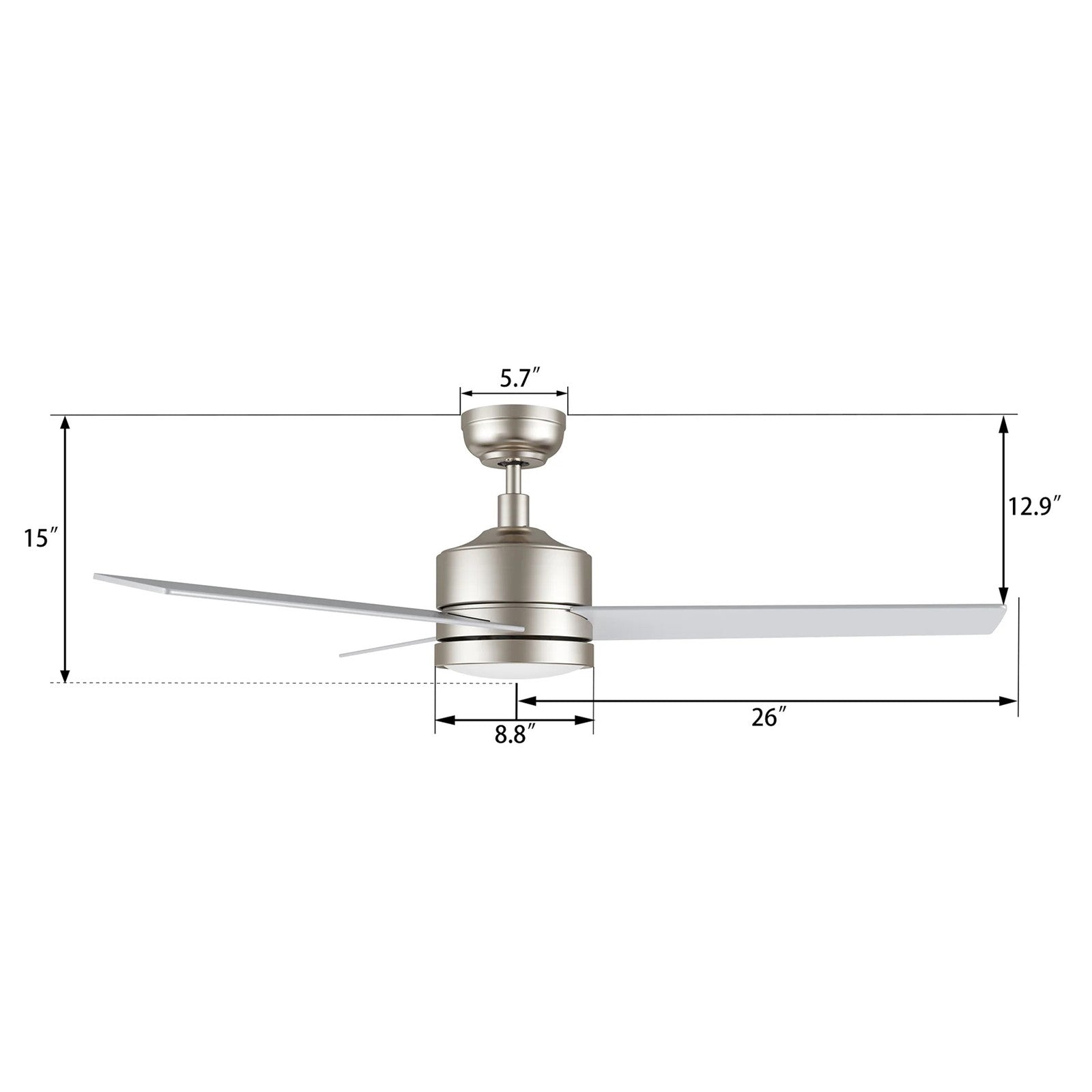 Carro Santana 52in 3-Blade Ceiling Fan | Brushed Nickel Plywood Blades with LED Light | Indoor Living Room & Bedroom | 52 x 52 x | Model CFR523E5-L12-SJ-1