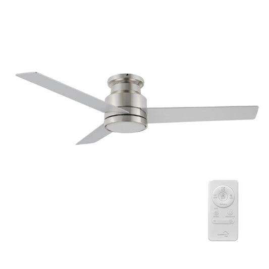 Carro Santana 52in 3-Blade Flush Ceiling Fan | Brushed Nickel Plywood Blades | Living Room & Bedroom | 52 x 52 x 11 in, DC | Model CFR523E5-L12-SJ-1-FM