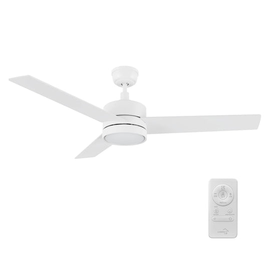 Carro Santana 52in 3-Blade Ceiling Fan | White Plywood Blades | Living Room & Bedroom | 52 x 52 x 15 in, DC Motor, LED, Remote | Model CFR523E5-L12-W1-1