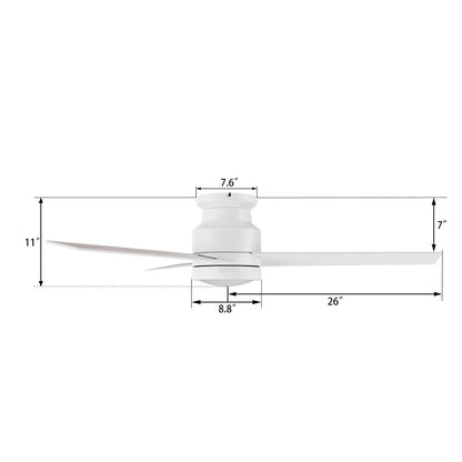 Carro Santana 52in 3-Blade Flush Ceiling Fan | White Plywood Blades | Living Room & Bedroom | 52 x 52 x 11 in, DC Motor, LED | Model CFR523E5-L12-W1-1-FM