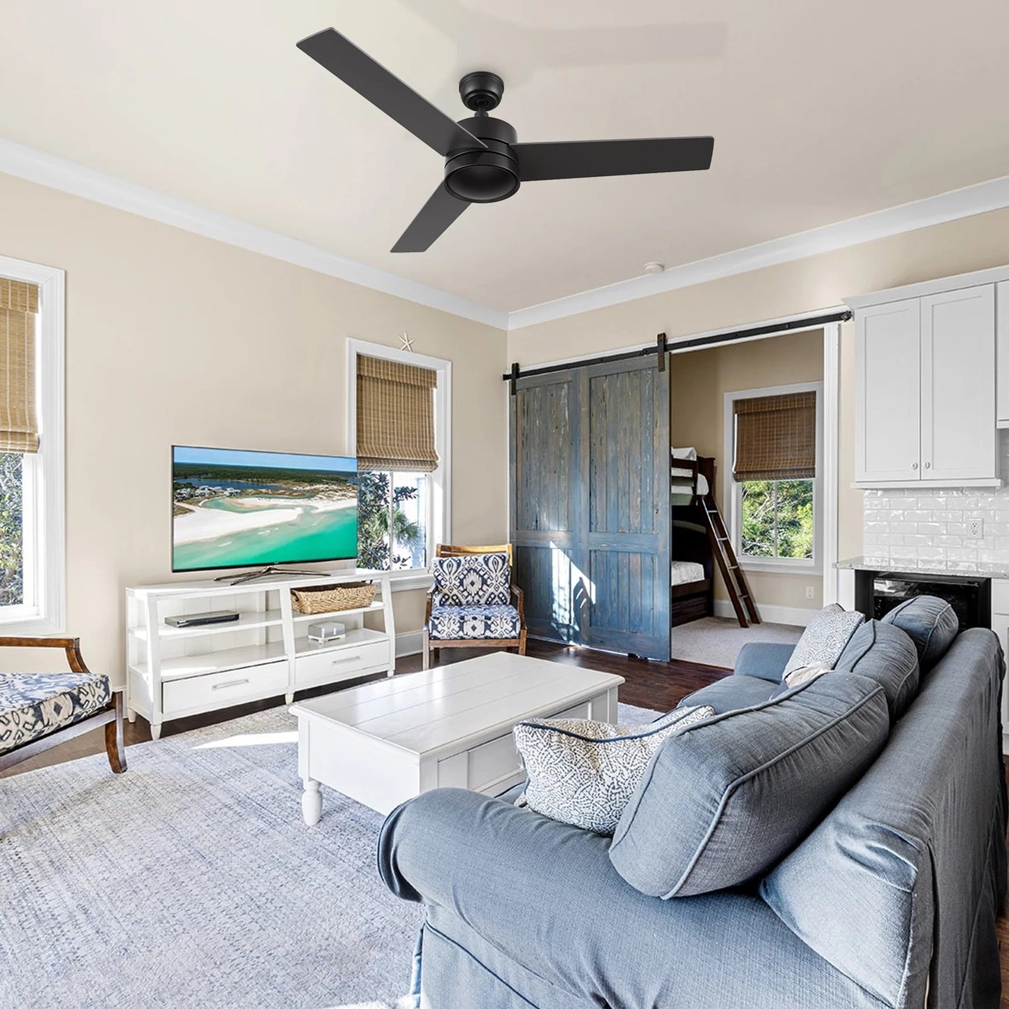 Carro Santana 52in 3-Blade Ceiling Fan | Black Plywood Blades | Living Room & Bedroom | 52 x 52 x 15 in, DC Motor, Remote (No | Model CFR523E5-N10-B2-1