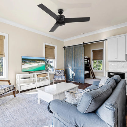 Carro Santana 52in 3-Blade Ceiling Fan | Black Plywood Blades | Living Room & Bedroom | 52 x 52 x 15 in, DC Motor, Remote (No | Model CFR523E5-N10-B2-1