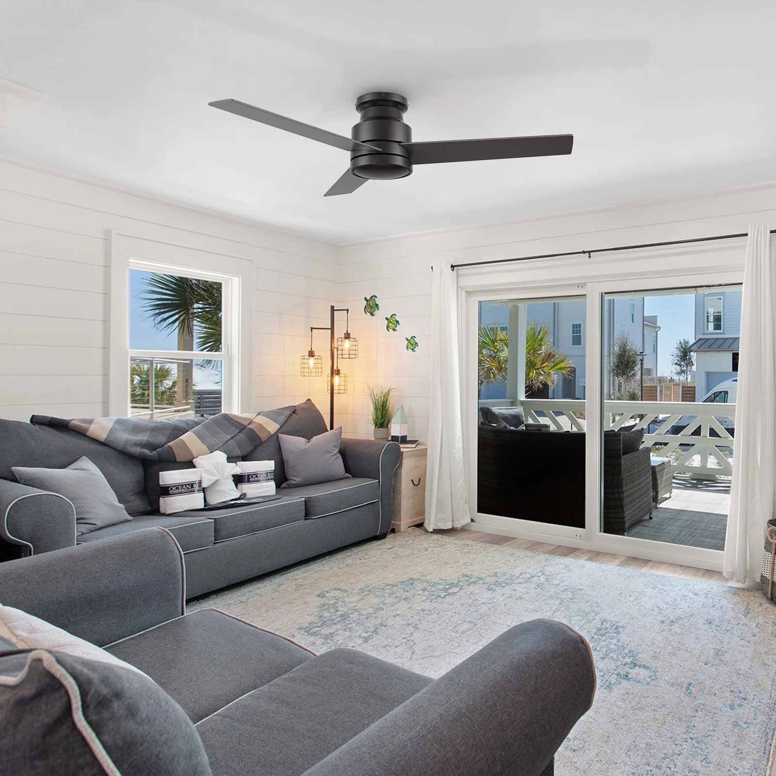 Carro Santana 52in 3-Blade Flush Mount Ceiling Fan | Modern Black and Plywood | Living Room & Bedroom | 52 x 52 x 11 in | Model CFR523E5-N10-B2-1-FM