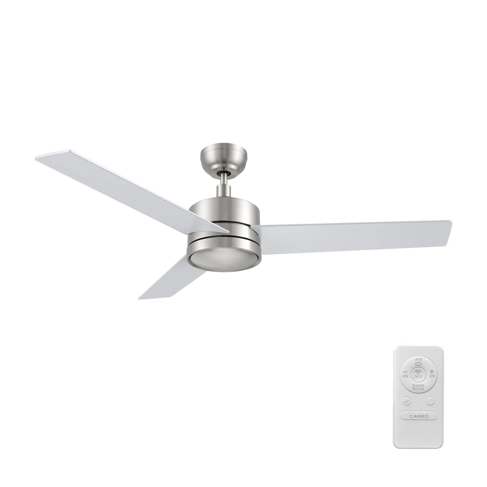 Carro Santana 52in 3-Blade Ceiling Fan | Modern Brushed Nickel and Plywood | Living Room & Bedroom | 52 x 52 x 15 in | Model CFR523E5-N10-SJ-1