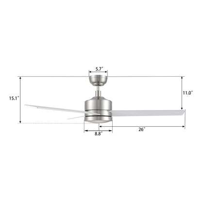 Carro Santana 52in 3-Blade Ceiling Fan | Modern Brushed Nickel and Plywood | Living Room & Bedroom | 52 x 52 x 15 in | Model CFR523E5-N10-SJ-1