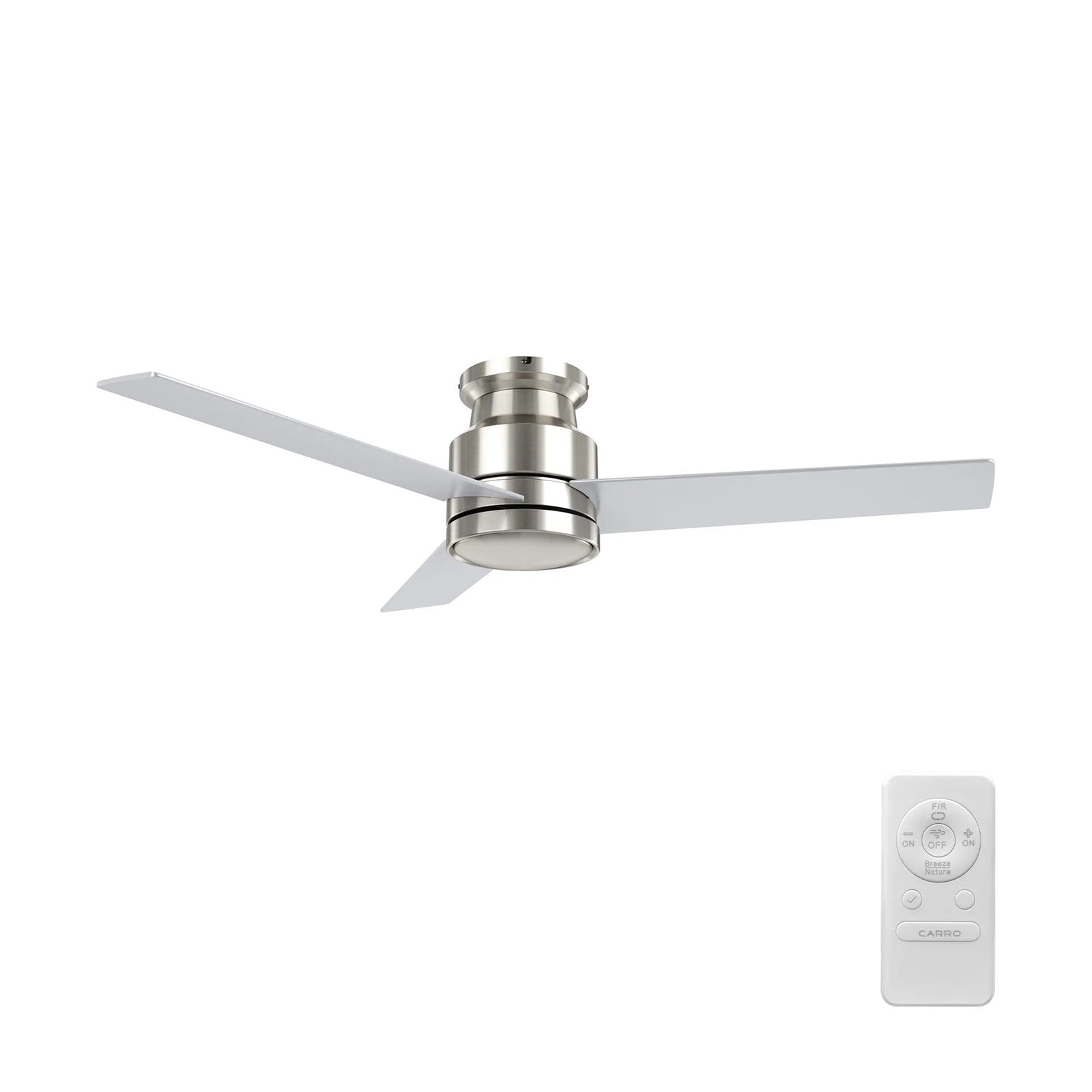 Carro Santana 52in 3-Blade Flush Mount Ceiling Fan | Modern Brushed Nickel and Plywood | Living Room & Bedroom | 52 x 52 x 11 | Model CFR523E5-N10-SJ-1-FM