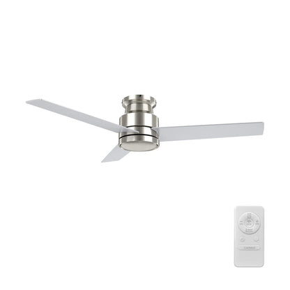 Carro Santana 52in 3-Blade Flush Mount Ceiling Fan | Modern Brushed Nickel and Plywood | Living Room & Bedroom | 52 x 52 x 11 | Model CFR523E5-N10-SJ-1-FM