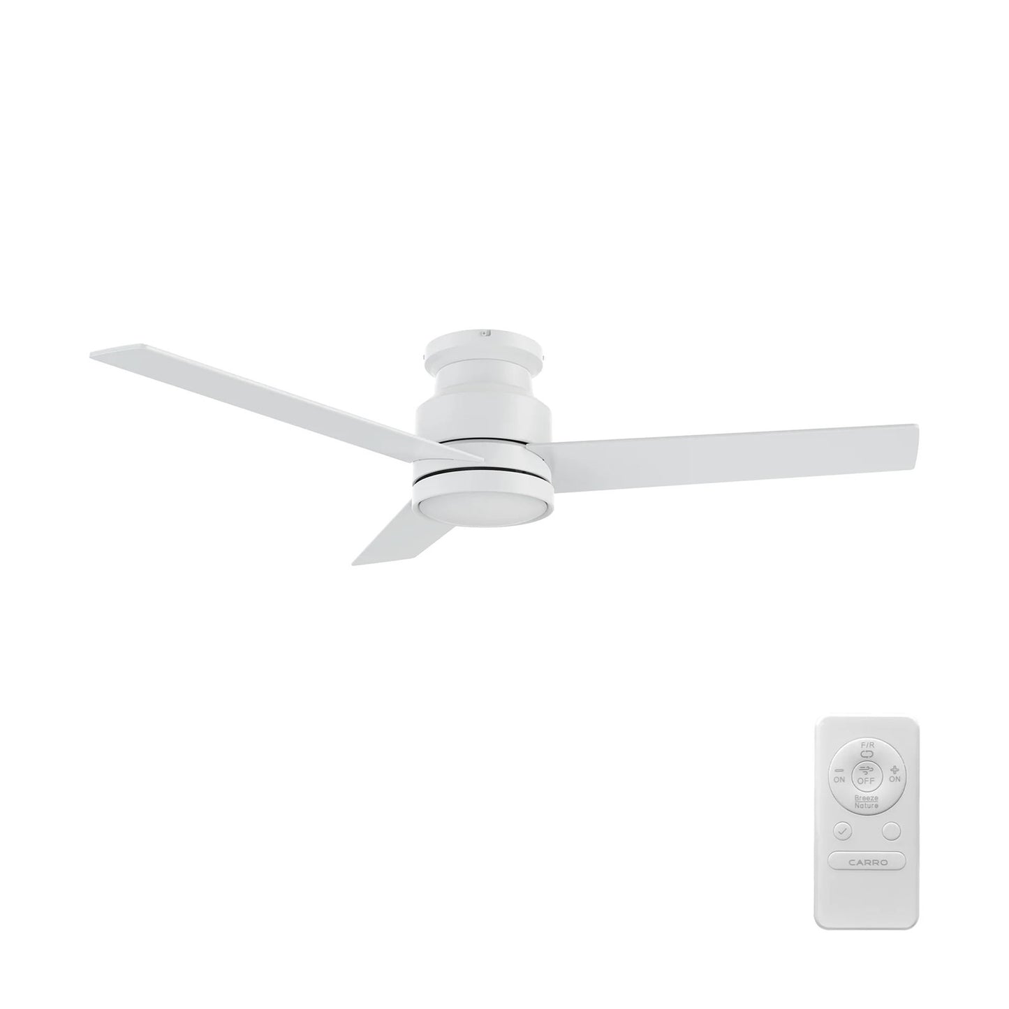 Carro Santana 52in Flush Mount Ceiling Fan | Modern White Plywood Blades | Living Room & Bedroom | 52 x 52 x 11 in, DC Motor | Model CFR523E5-N10-W1-1-FM