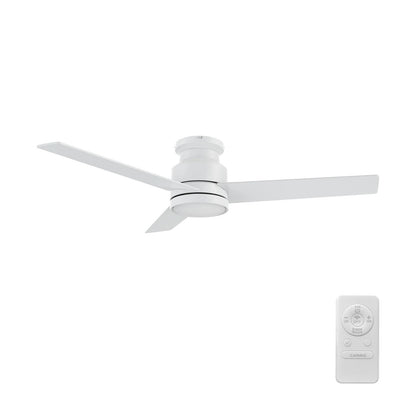 Carro Santana 52in Flush Mount Ceiling Fan | Modern White Plywood Blades | Living Room & Bedroom | 52 x 52 x 11 in, DC Motor | Model CFR523E5-N10-W1-1-FM