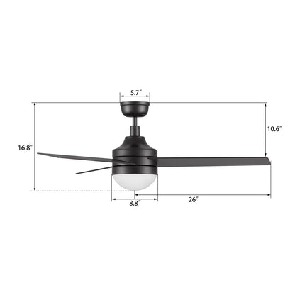 Carro Kimball 52in Ceiling Fan with Light | Modern Black Plywood Blades and Integrated LED | Living Room & Bedroom | 52 x 52 x | Model CFR523E6-L12-B2-1