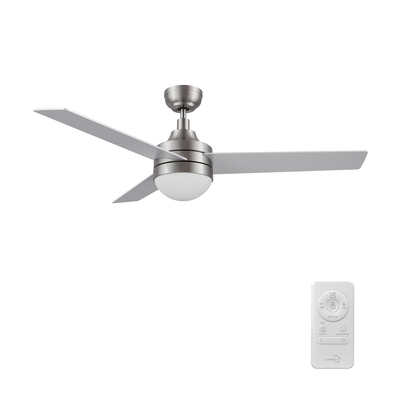 Carro Kimball 52in Ceiling Fan with Light | Modern Brushed Nickel Plywood Blades and Integrated LED | Living Room & Bedroom | 52 | Model CFR523E6-L12-SJ-1