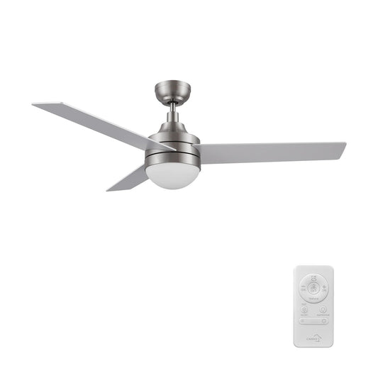 Carro Kimball 52in Ceiling Fan with Light | Modern Brushed Nickel Plywood Blades and Integrated LED | Living Room & Bedroom | 52 | Model CFR523E6-L12-SJ-1