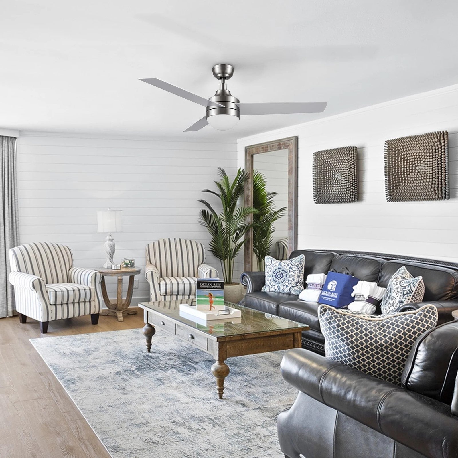 Carro Kimball 52in Ceiling Fan with Light | Modern Brushed Nickel Plywood Blades and Integrated LED | Living Room & Bedroom | 52 | Model CFR523E6-L12-SJ-1