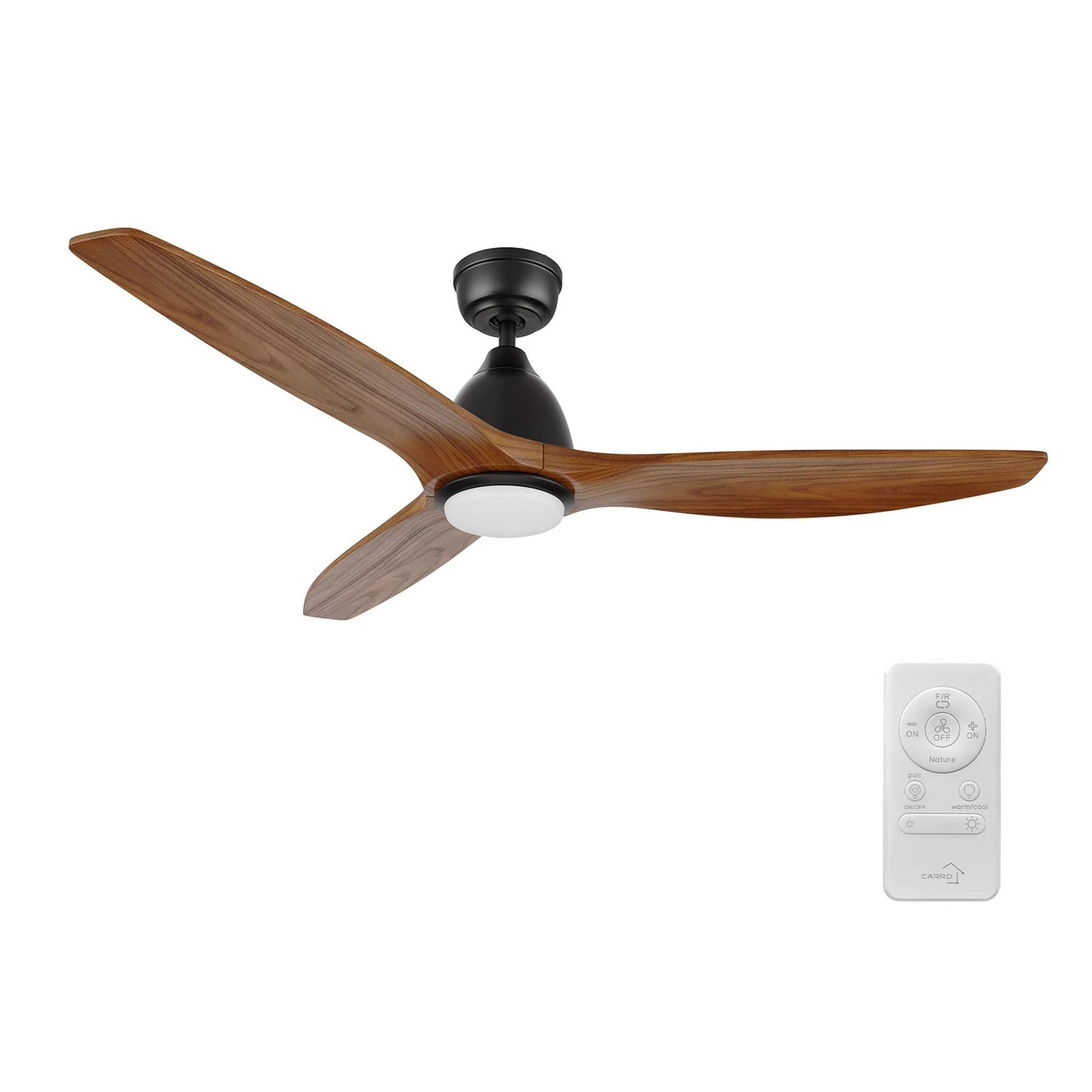 Carro Phoenix 52in 3-Blade Ceiling Fan with LED | Modern Black Antique Walnut Solid Wood Blades | Indoor Living Room & Bedroom | Model CFR523K2-L11-BM2-1
