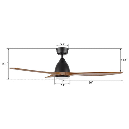 Carro Phoenix 52in 3-Blade Ceiling Fan with LED | Modern Black Antique Walnut Solid Wood Blades | Indoor Living Room & Bedroom | Model CFR523K2-L11-BM2-1
