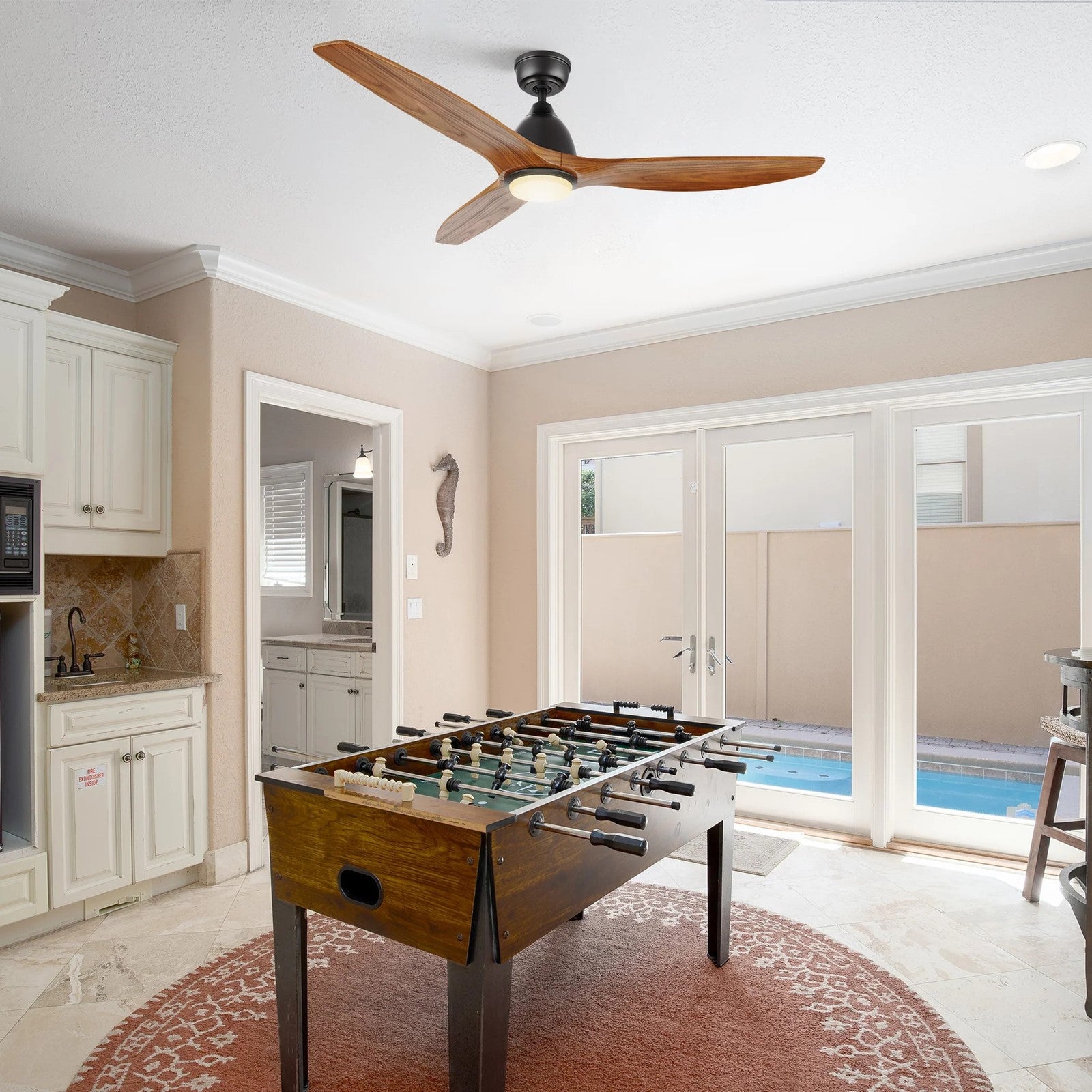 Carro Phoenix 52in 3-Blade Ceiling Fan with LED | Modern Black Antique Walnut Solid Wood Blades | Indoor Living Room & Bedroom | Model CFR523K2-L11-BM2-1