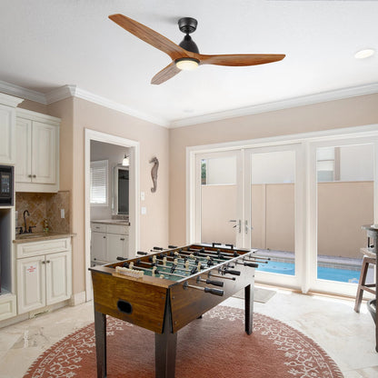 Carro Phoenix 52in 3-Blade Ceiling Fan with LED | Modern Black Antique Walnut Solid Wood Blades | Indoor Living Room & Bedroom | Model CFR523K2-L11-BM2-1