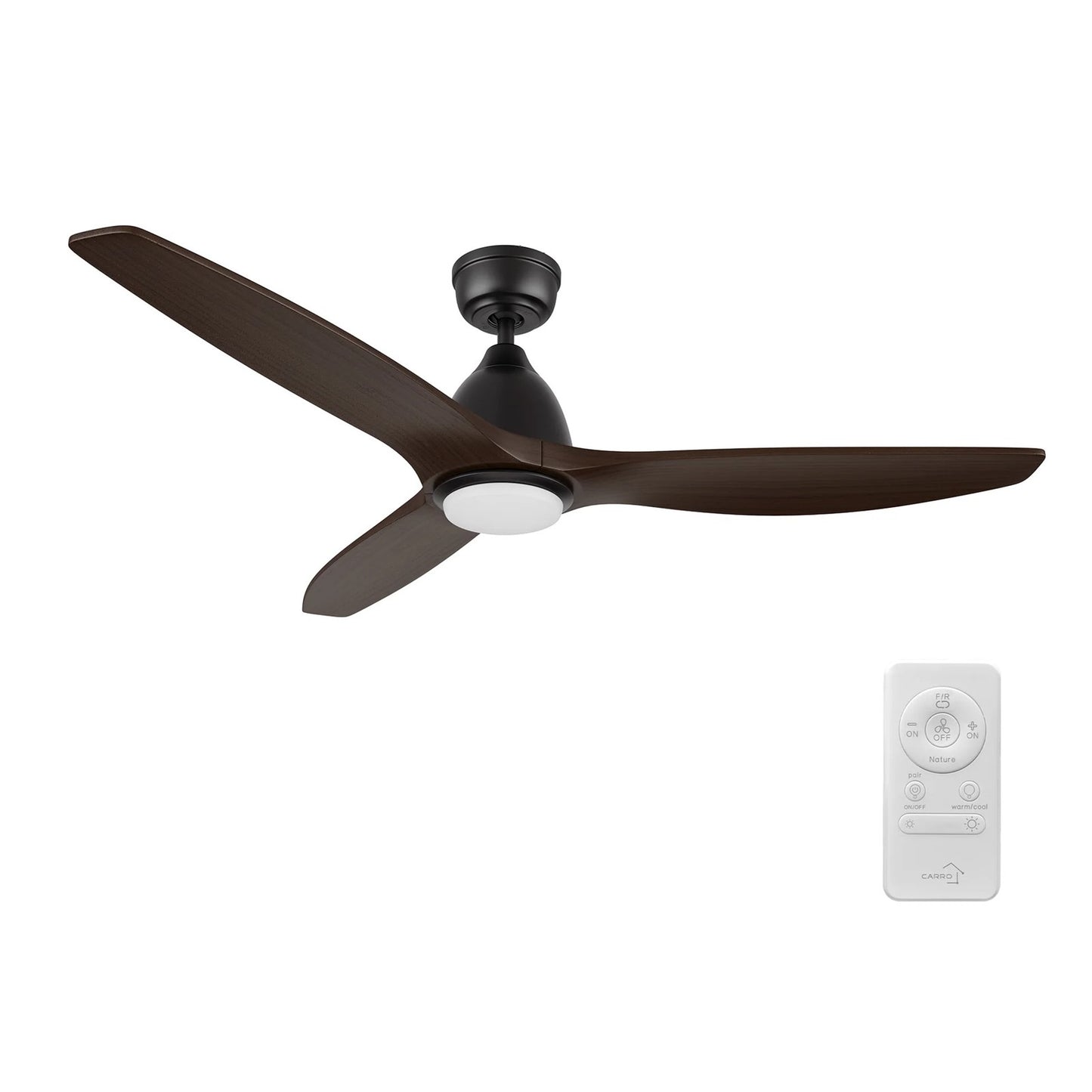 Carro Phoenix 52in 3-Blade Ceiling Fan with LED | Modern Black Sambuca Solid Wood Blades | Indoor Living Room & Bedroom | 14.1 | Model CFR523K2-L11-BM4-1