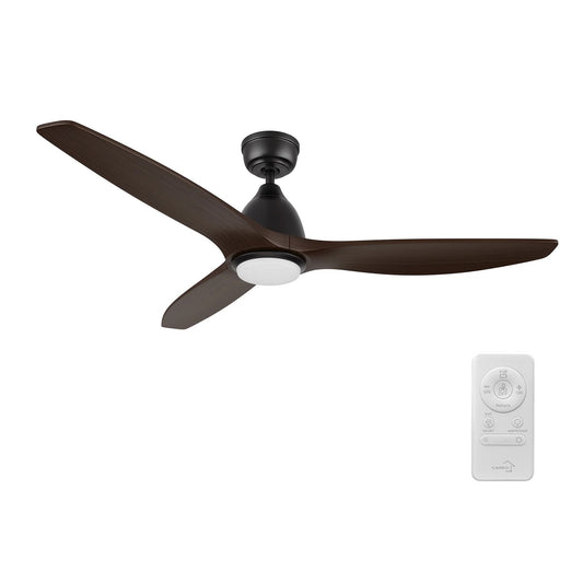 Carro Phoenix 52in 3-Blade Ceiling Fan with LED | Modern Black Sambuca Solid Wood Blades | Indoor Living Room & Bedroom | 14.1 | Model CFR523K2-L11-BM4-1