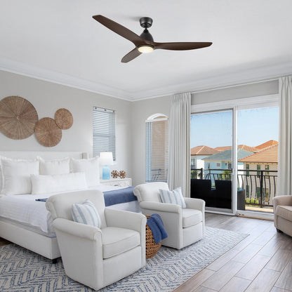 Carro Phoenix 52in 3-Blade Ceiling Fan with LED | Modern Black Sambuca Solid Wood Blades | Indoor Living Room & Bedroom | 14.1 | Model CFR523K2-L11-BM4-1
