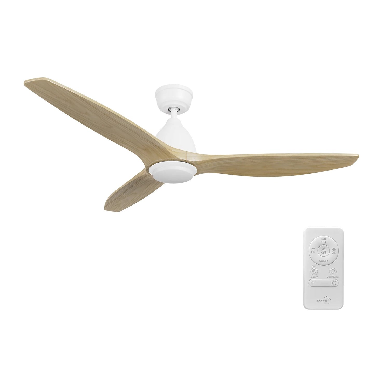 Carro Phoenix 52in 3-Blade Ceiling Fan with LED | Modern White Natural Solid Wood Blades | Indoor Living Room & Bedroom | 14.1 | Model CFR523K2-L11-WM5-1