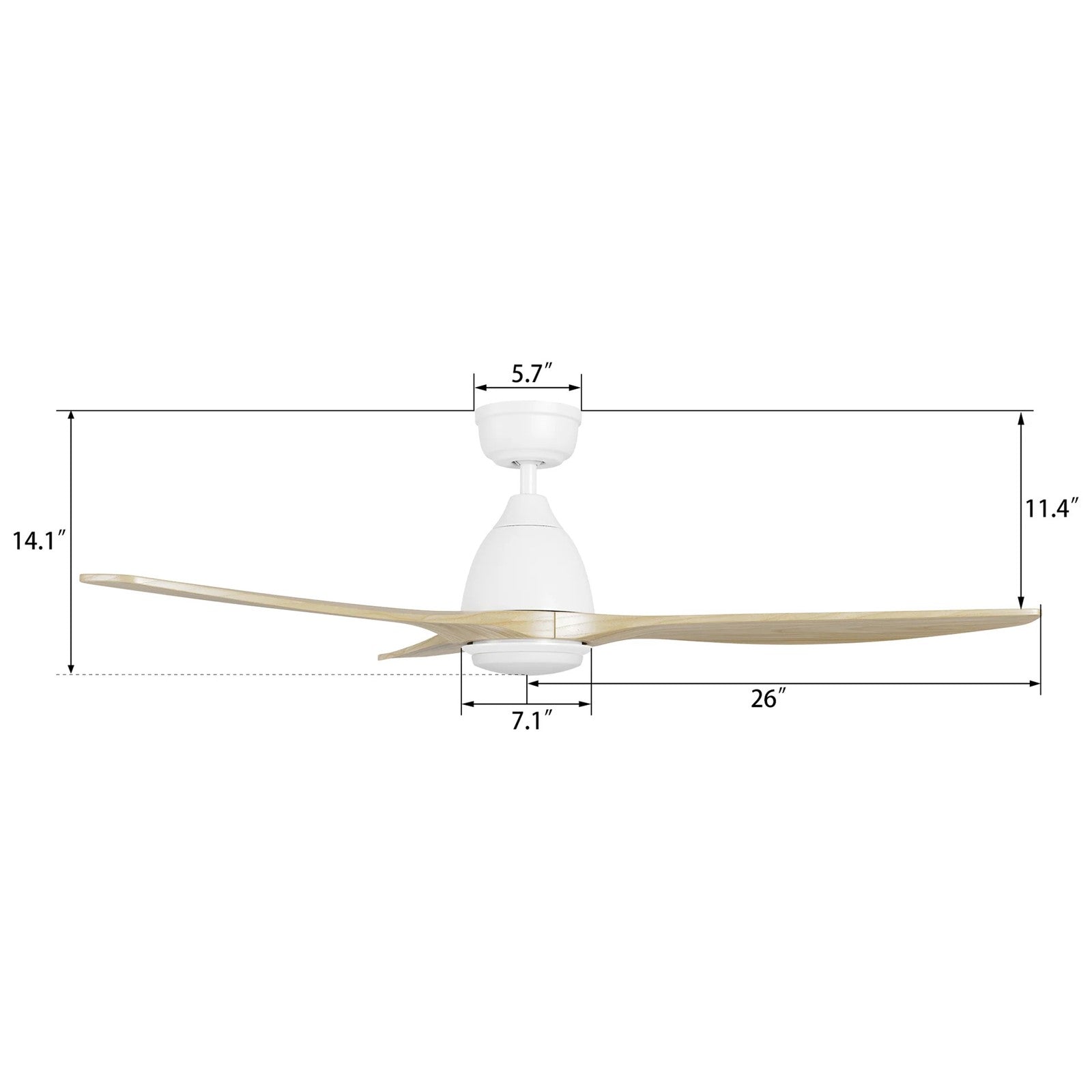 Carro Phoenix 52in 3-Blade Ceiling Fan with LED | Modern White Natural Solid Wood Blades | Indoor Living Room & Bedroom | 14.1 | Model CFR523K2-L11-WM5-1