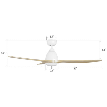 Carro Phoenix 52in 3-Blade Ceiling Fan with LED | Modern White Natural Solid Wood Blades | Indoor Living Room & Bedroom | 14.1 | Model CFR523K2-L11-WM5-1