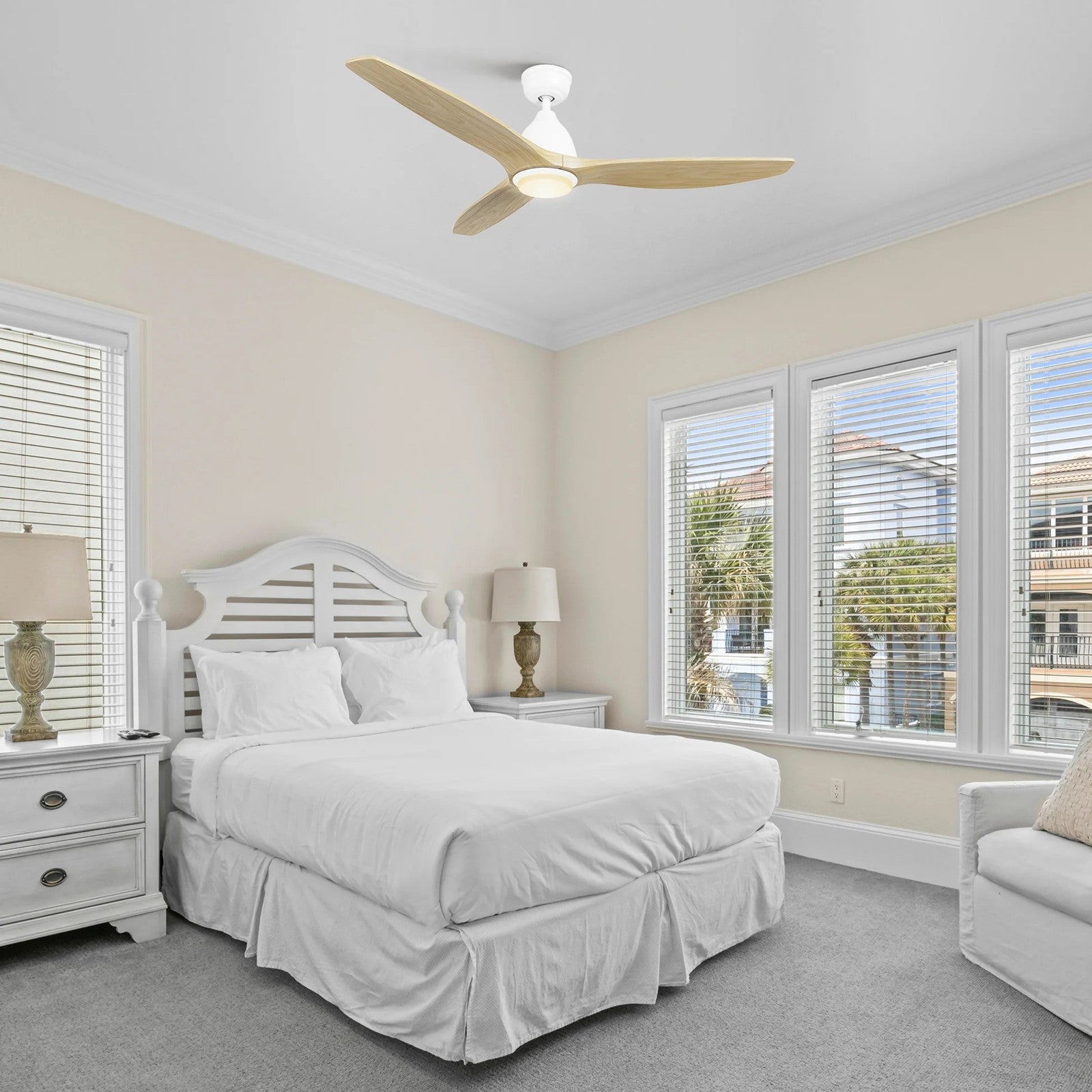 Carro Phoenix 52in 3-Blade Ceiling Fan with LED | Modern White Natural Solid Wood Blades | Indoor Living Room & Bedroom | 14.1 | Model CFR523K2-L11-WM5-1