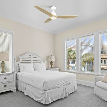 Carro Phoenix 52in 3-Blade Ceiling Fan with LED | Modern White Natural Solid Wood Blades | Indoor Living Room & Bedroom | 14.1 | Model CFR523K2-L11-WM5-1