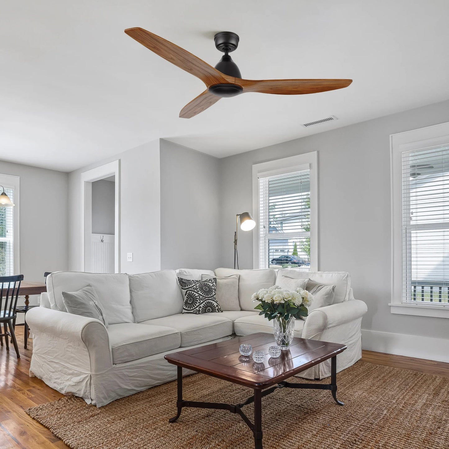 Carro Phoenix 52in 3-Blade Ceiling Fan No Light | Modern Black Antique Walnut Solid Wood Blades | Indoor Living Room & Bedroom | Model CFR523K2-N10-BM2-1