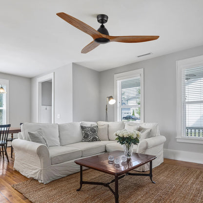 Carro Phoenix 52in 3-Blade Ceiling Fan No Light | Modern Black Antique Walnut Solid Wood Blades | Indoor Living Room & Bedroom | Model CFR523K2-N10-BM2-1