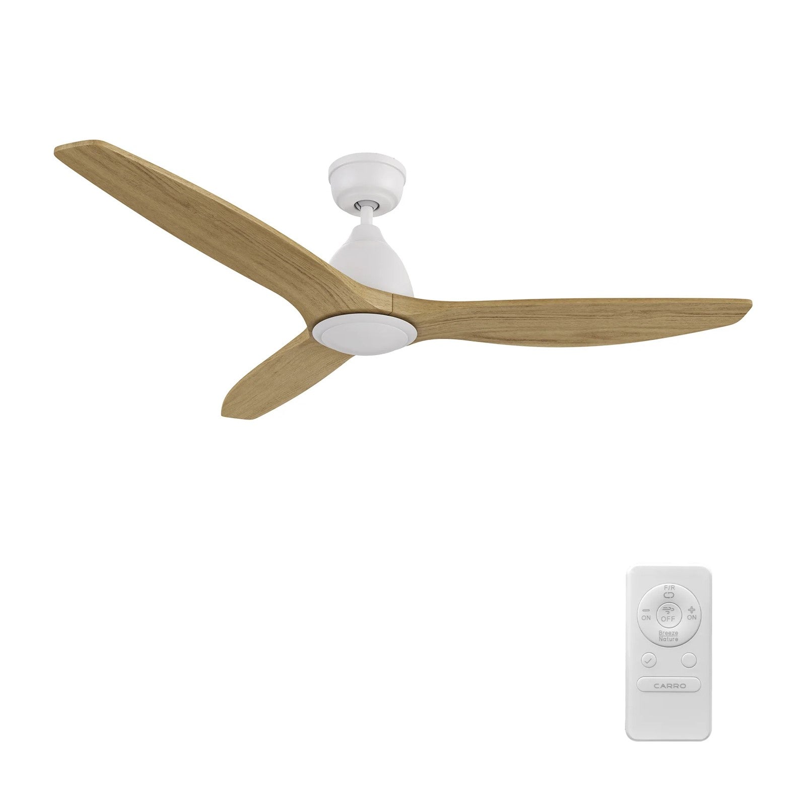 Carro Phoenix 52in 3-Blade Ceiling Fan | Modern White Natural and Solid Wood | Indoor Living Room & Bedroom | 14.1 x 52 x 52 in | Model CFR523K2-N10-WM5-1