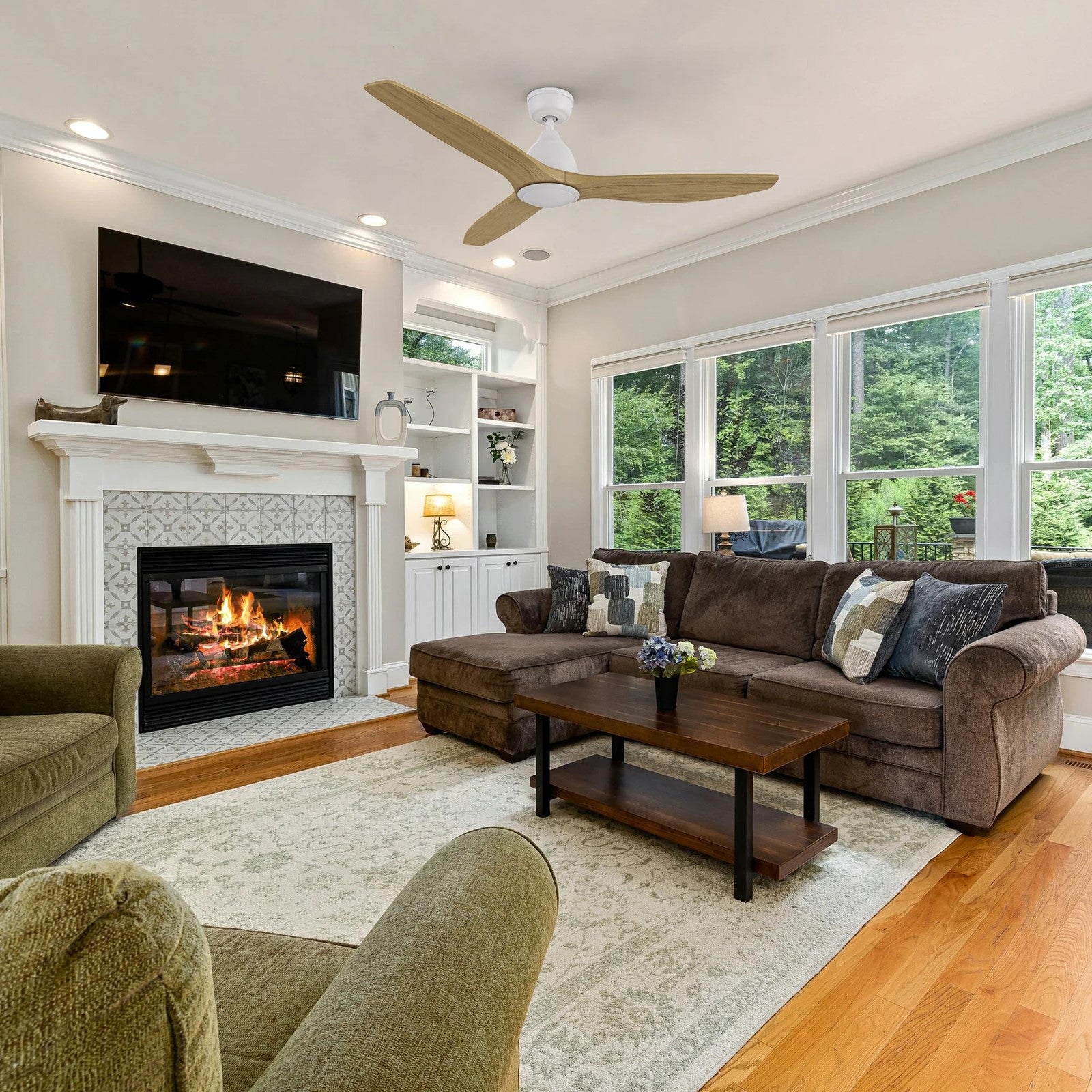 Carro Phoenix 52in 3-Blade Ceiling Fan | Modern White Natural and Solid Wood | Indoor Living Room & Bedroom | 14.1 x 52 x 52 in | Model CFR523K2-N10-WM5-1