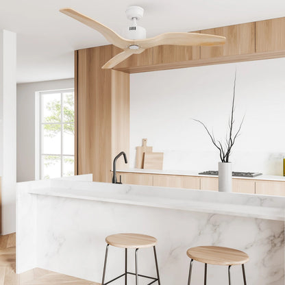 Carro Garnett 52in 3-Blade Ceiling Fan | Modern White and Solid Wood | Indoor Living Room & Bedroom | 11.8 x 52 x 52 in | Model CFR523K5-N10-WM5-1