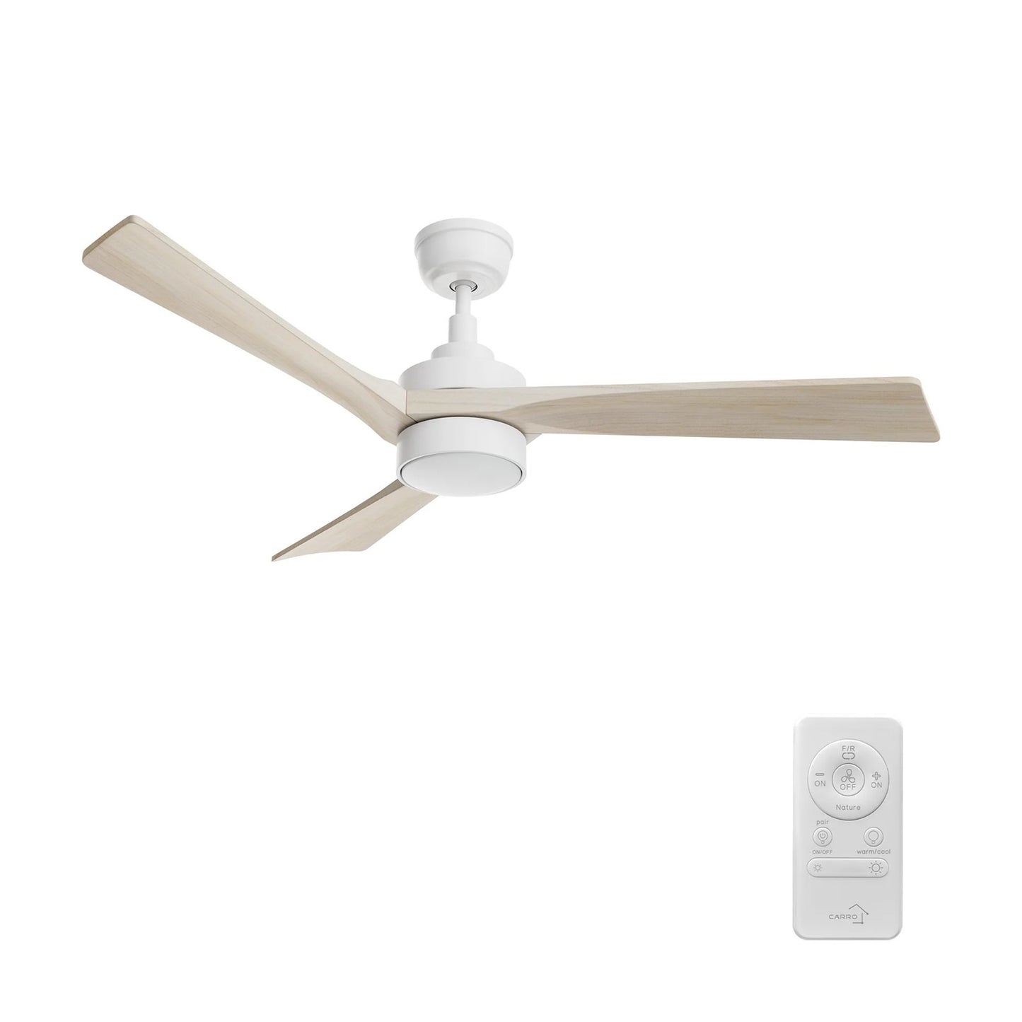 Carro Westbury 52in 3-Blade Ceiling Fan | White Solid Wood Blades | Living Room & Bedroom | 52 x 52 x 14.6 in | Model CFR523M-L11-WM1-1