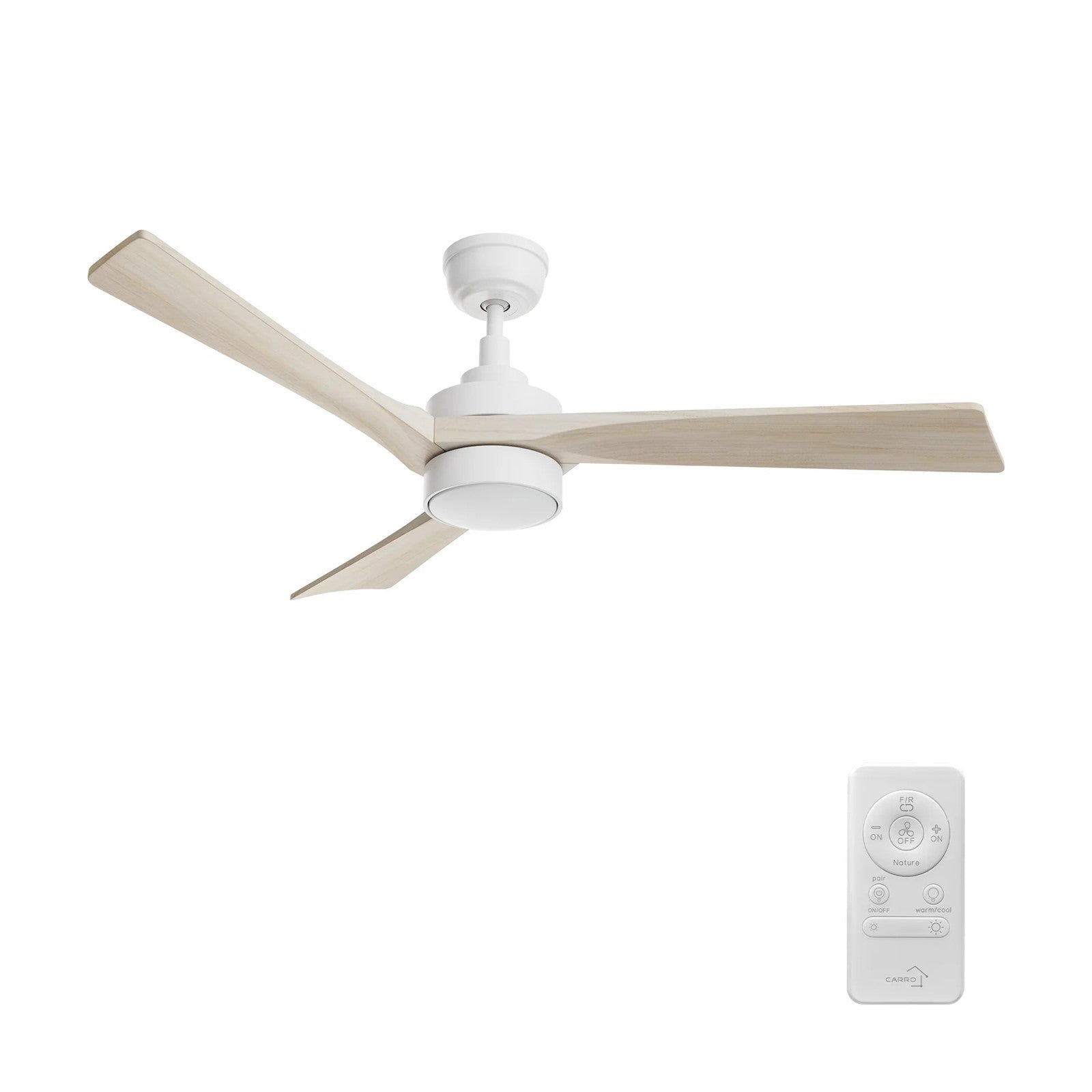 Carro Westbury 52in 3-Blade Ceiling Fan | White Solid Wood Blades | Living Room & Bedroom | 52 x 52 x 14.6 in | Model CFR523M-L11-WM1-1