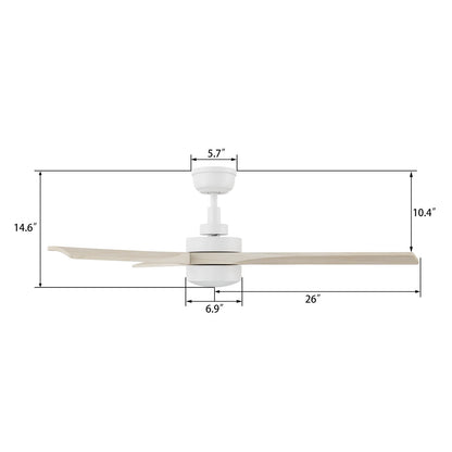 Carro Westbury 52in 3-Blade Ceiling Fan | White Solid Wood Blades | Living Room & Bedroom | 52 x 52 x 14.6 in | Model CFR523M-L11-WM1-1
