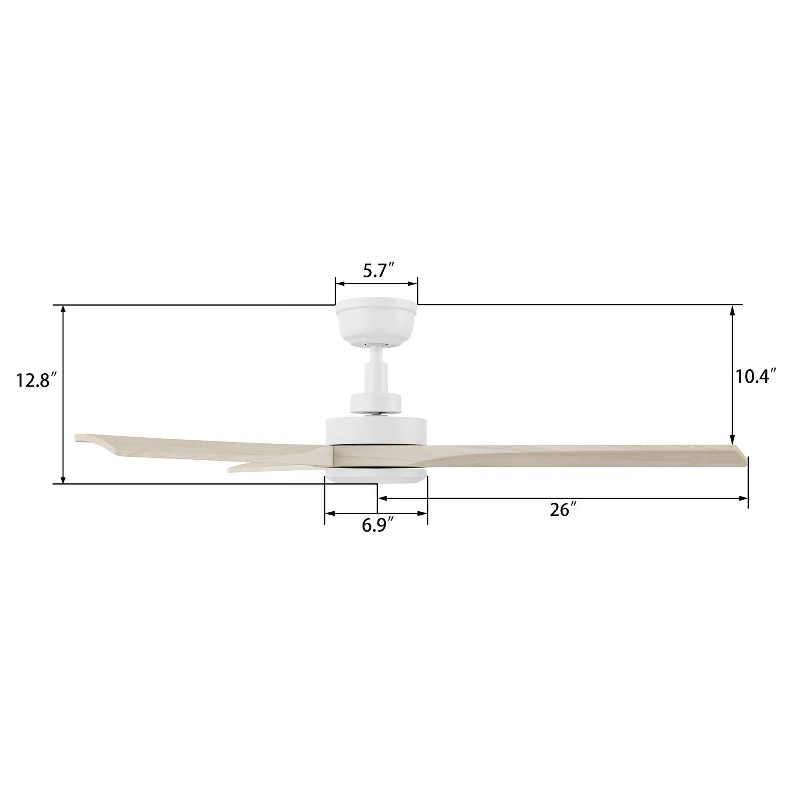Carro Westbury 52in 3-Blade Ceiling Fan | White Solid Wood Blades | Living Room & Bedroom | 52 x 52 x 12.8 in | Model CFR523M-N10-WM1-1