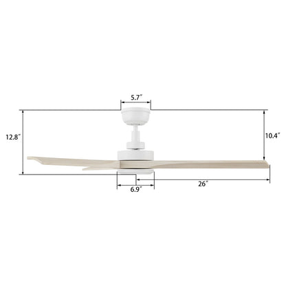 Carro Westbury 52in 3-Blade Ceiling Fan | White Solid Wood Blades | Living Room & Bedroom | 52 x 52 x 12.8 in | Model CFR523M-N10-WM1-1