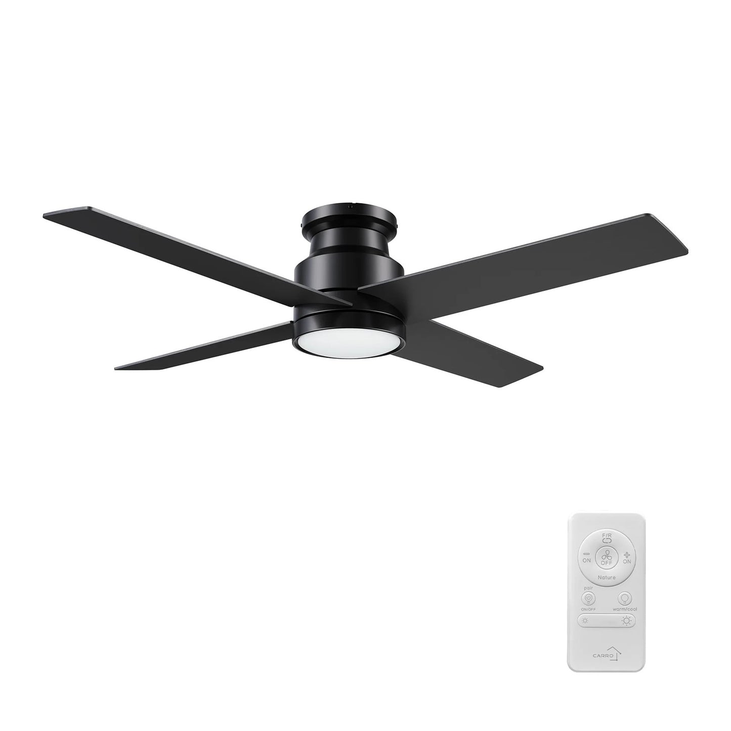 Carro Santana 52in Flush Mount Ceiling Fan with Light | Black Plywood Blades and Integrated 4000K LED | Living Room & Bedroom | Model CFR524E5-L12-B2-1-FM