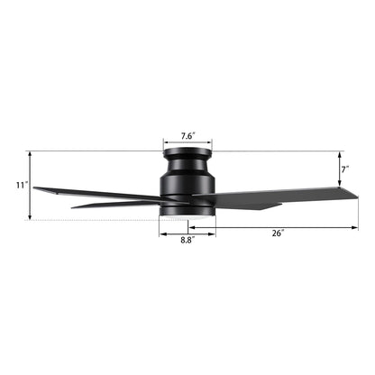 Carro Santana 52in Flush Mount Ceiling Fan with Light | Black Plywood Blades and Integrated 4000K LED | Living Room & Bedroom | Model CFR524E5-L12-B2-1-FM