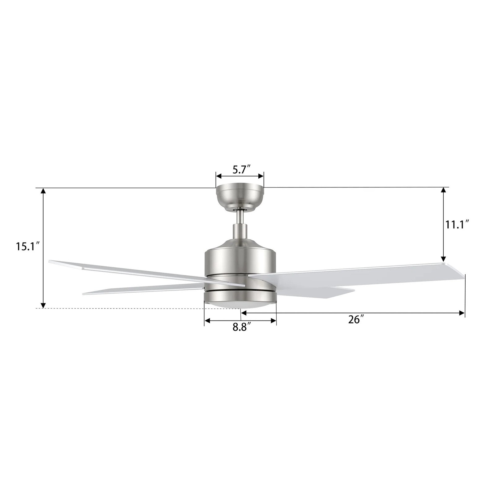 Carro Santana 52in 4-Blade Ceiling Fan | Brushed Nickel Plywood Blades | Living Room & Bedroom | 52 x 52 x 15.1 in | Model CFR524E5-L12-SJ-1