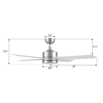 Carro Santana 52in 4-Blade Ceiling Fan | Brushed Nickel Plywood Blades | Living Room & Bedroom | 52 x 52 x 15.1 in | Model CFR524E5-L12-SJ-1